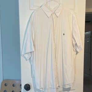 Ralph Lauren White Short-Sleeve Button-Down Shirt with Navy Logo